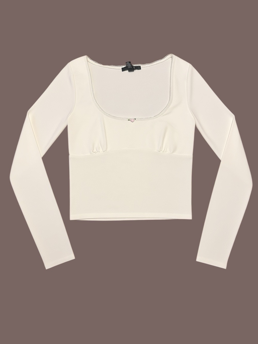 Forever 21 White Scoop Neck Bow Long Sleeve Top S Y2K Coquette